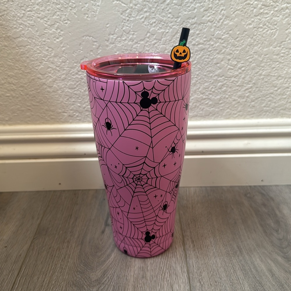 Pink Spiderweb Tumbler with Straw, Disney Halloween Tumbler, Disney Tumbler